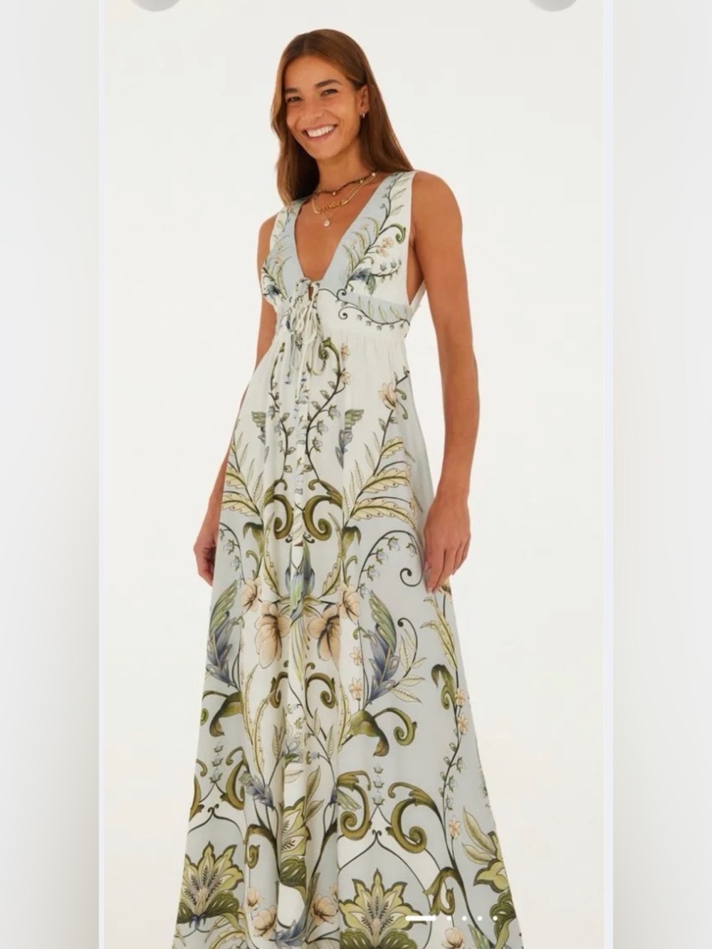 FARM Rio Light Blue Floral Deep V Tie Front Maxi Dress NWT Small